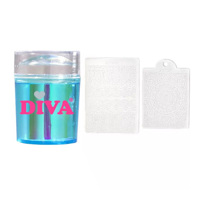 Diva Holo Rainbow Stamper Blue incl 2 kleine plaatjes - Beauty by Wenn