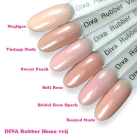 Diva Rubber Basecoat Bridel Rose Spark 15 ml Hema Free - Beauty by Wenn