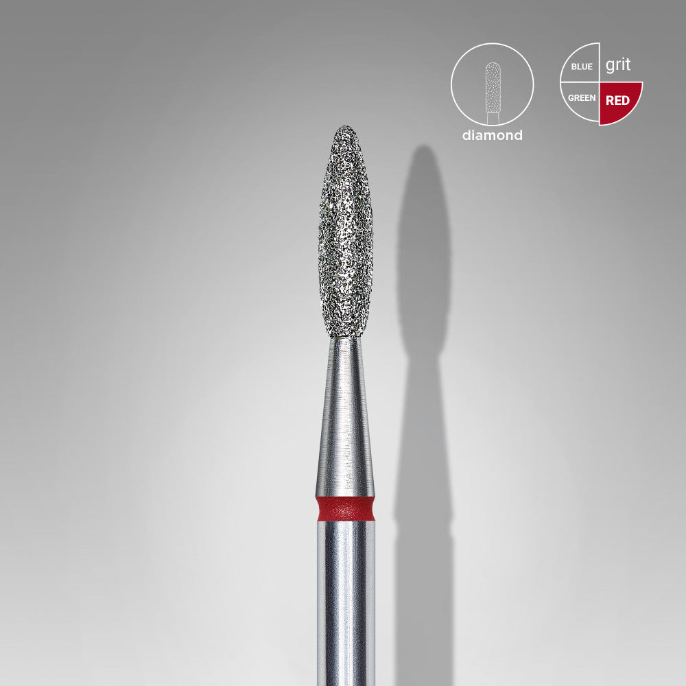 Alezori diamanten freesbit in vlamvorm met rode markering, kopdiameter 2.1mm voor nagelfrees.