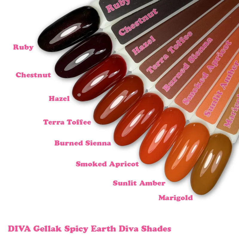 DIVA Gellak Spicy Earth Diva Shades Collection 8x 10 ml #D - met gratis Colorpop Stickers