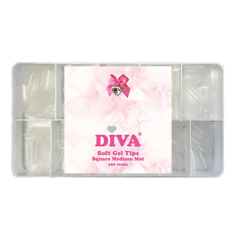 DIVA Soft Gel Tips Square Medium Mat 550pcs - - Beauty by Wenn