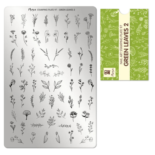 Moyra Stamping Plate 97 Green Leaves 2 met gratis Tryon Sheet - Beauty by Wenn