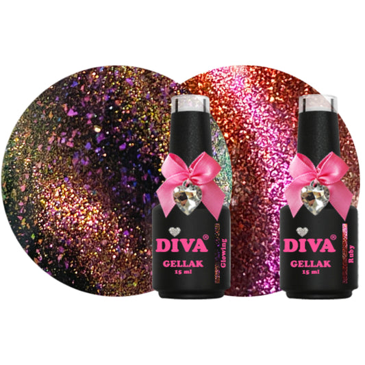 DIVA Gellak 9D Cat Eye Ruby + Glowing 2x 15 ml - Beauty by Wenn
