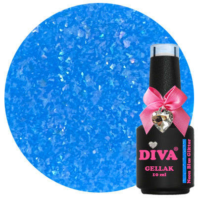 DIVA Gellak Neon Blue Glitter 10 ml - Beauty by Wenn