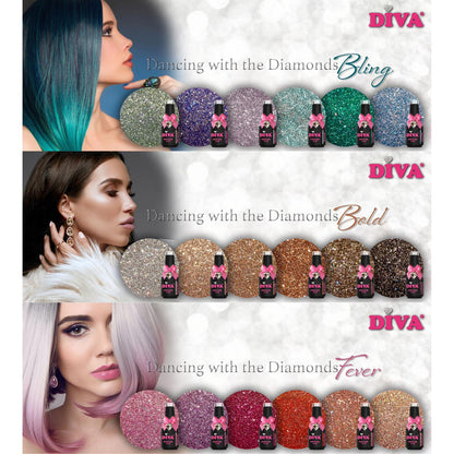 DIVA Gellak Dancing with the Diamonds BLING, BOLD en FEVER Collection 18x 10 ml + gratis Fineliner - Beauty by Wenn