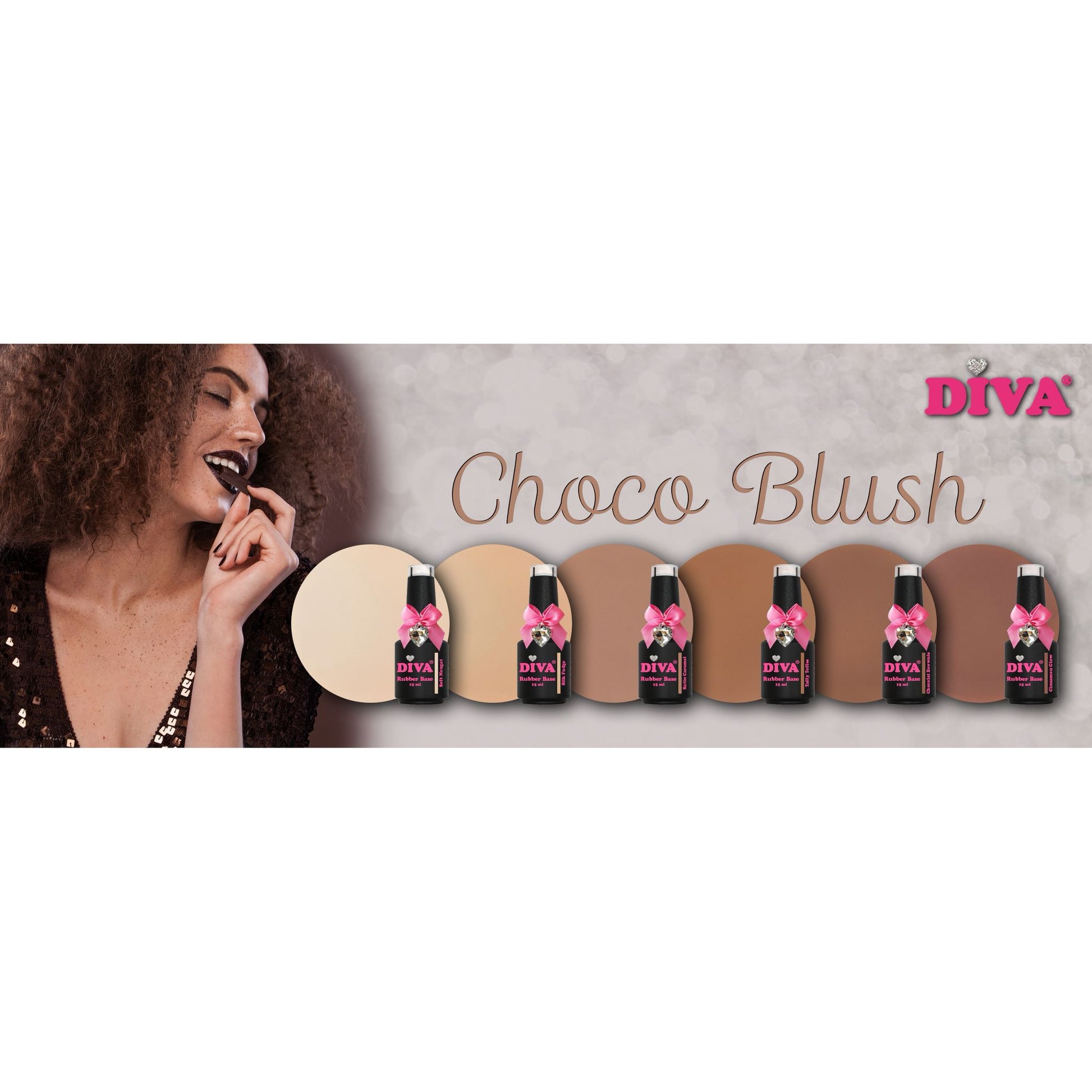 DIVA Rubber Basecoat Choco Blush Collection 6x 15 ml - met gratis fineliner - Beauty by Wenn