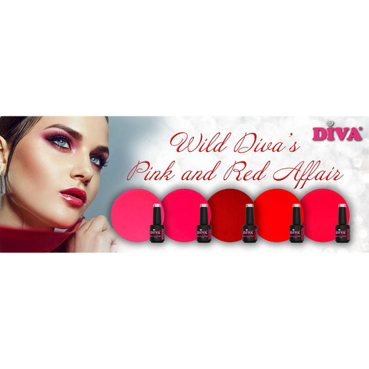 DIVA One Coat Gellak Wild Diva's Pink and Red Affair Collection 5x 6 ml met gratis Color Pop stickers