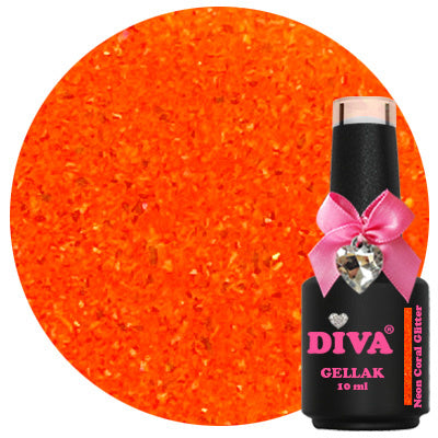 DIVA Gellak Neon Coral Glitter 10 ml - Beauty by Wenn