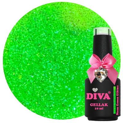 DIVA Gellak Neon Green Glitter 10 ml - Beauty by Wenn