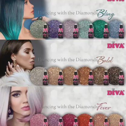 DIVA Gellak Dancing with the Diamonds BLING, BOLD en FEVER Collection 18x 10 ml + gratis Fineliner